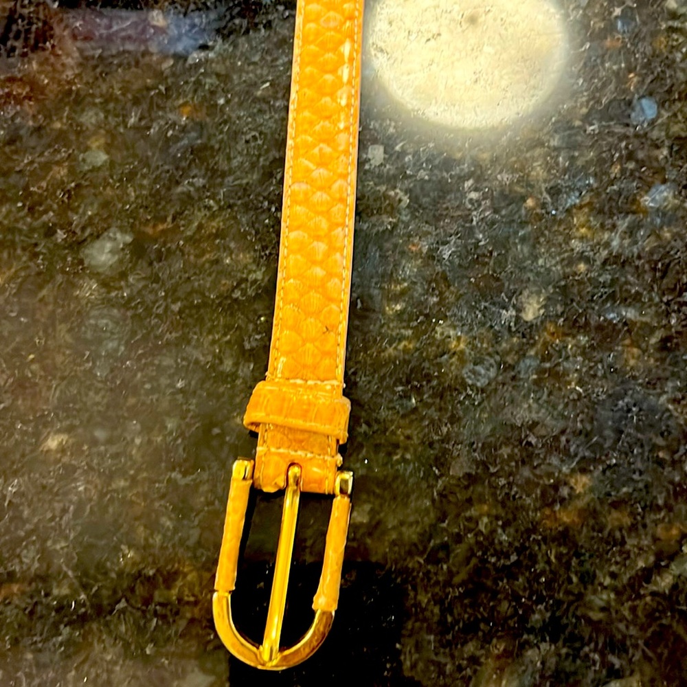 Vtg Rayman / Ridless Womens M Thin Yellow Snakeskin Leather Dress Belt 34"